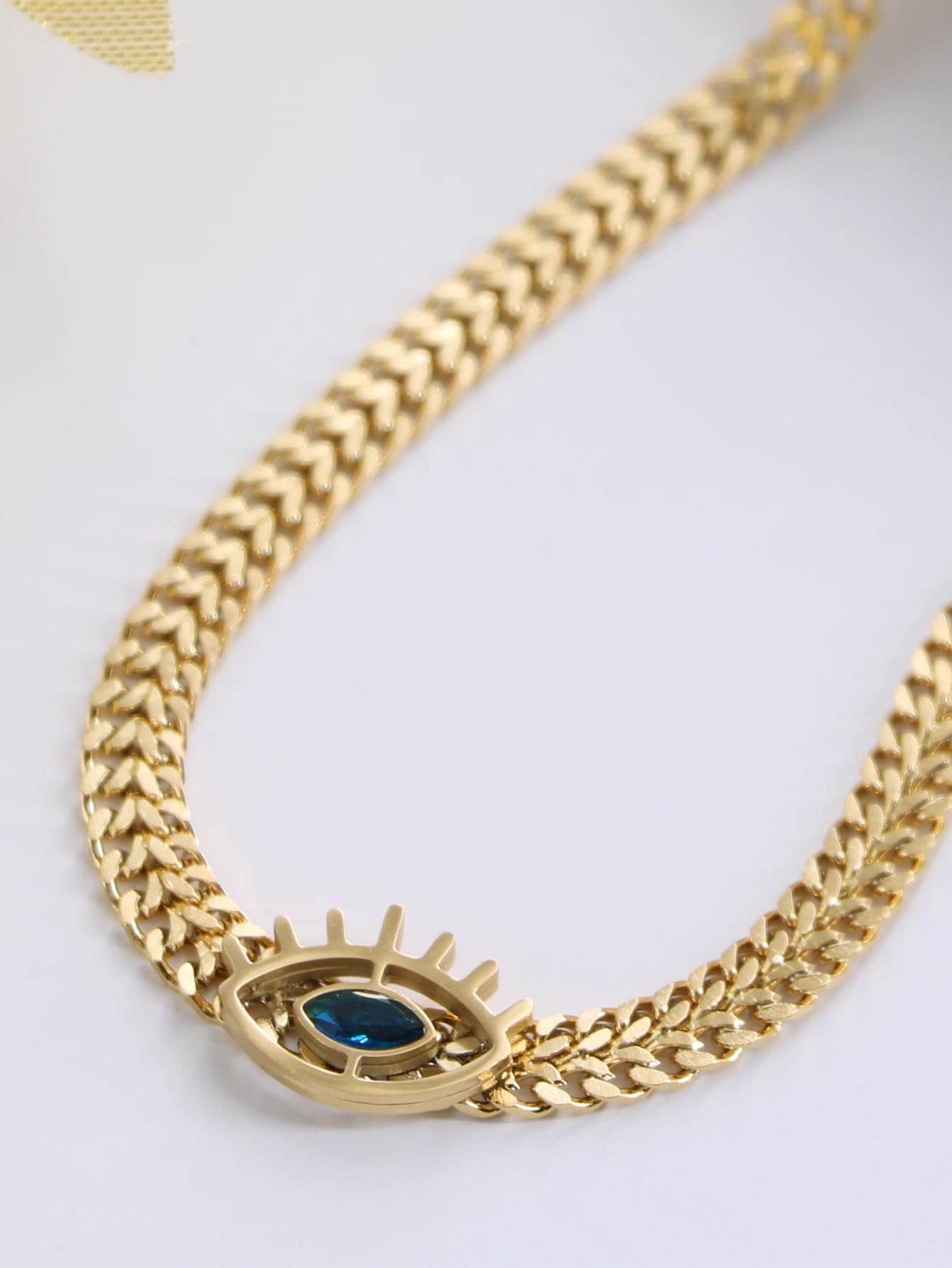 Adora London Blue Eyes Stainless steel eye inlay pendent necklace
