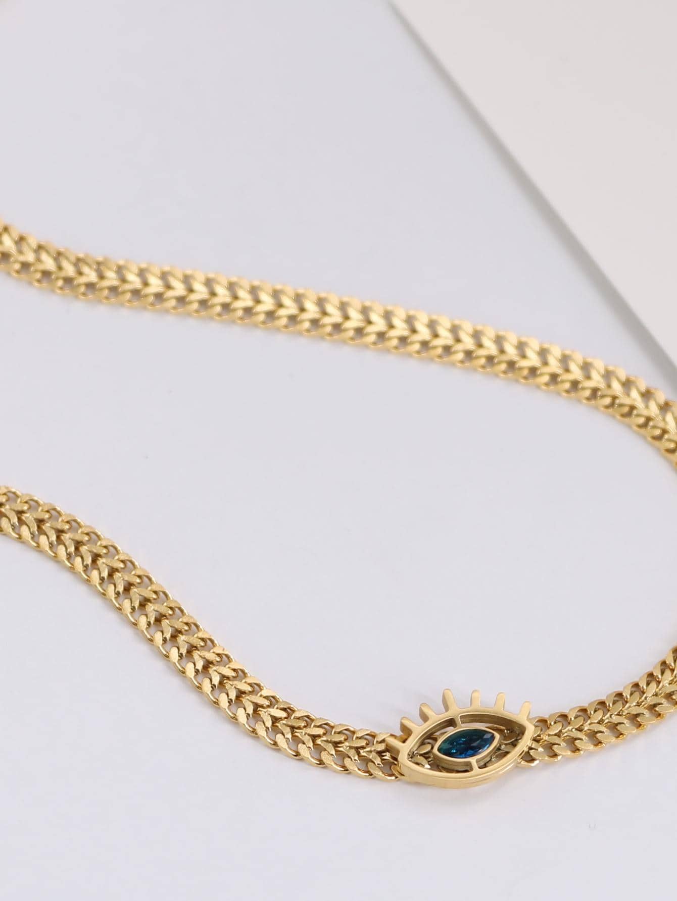 Adora London Blue Eyes Stainless steel eye inlay pendent necklace