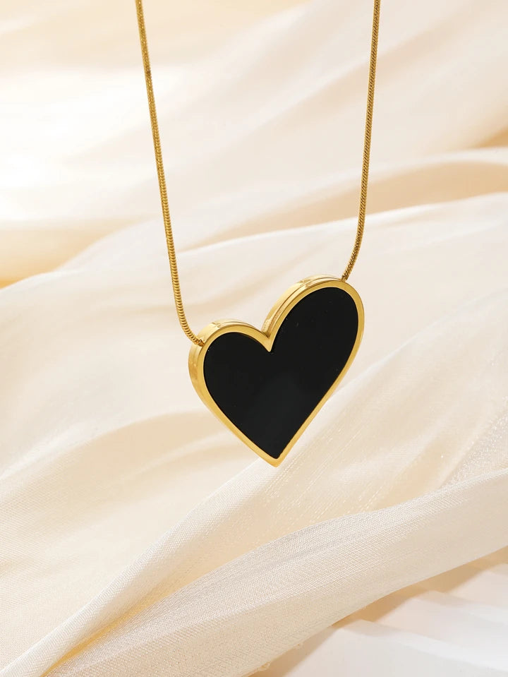 Adora London Black Heart Necklace Stainless steel black heart pendent necklace