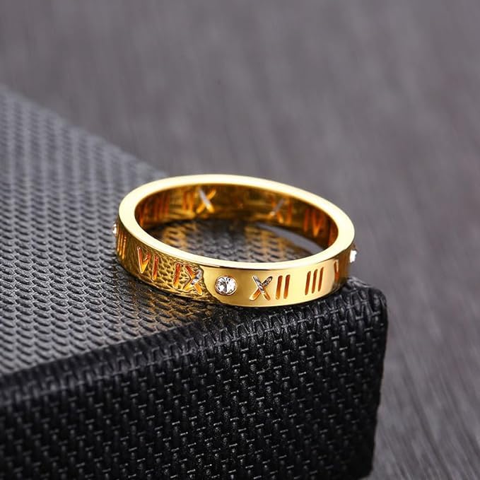 Adora London Roman Ring Roman detailed letter band ring with gemstones