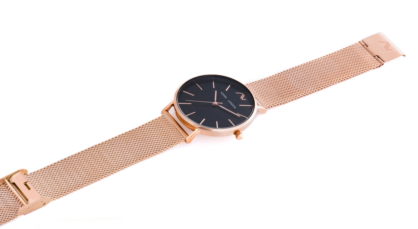 Adora London Watch Rose Gold with black face