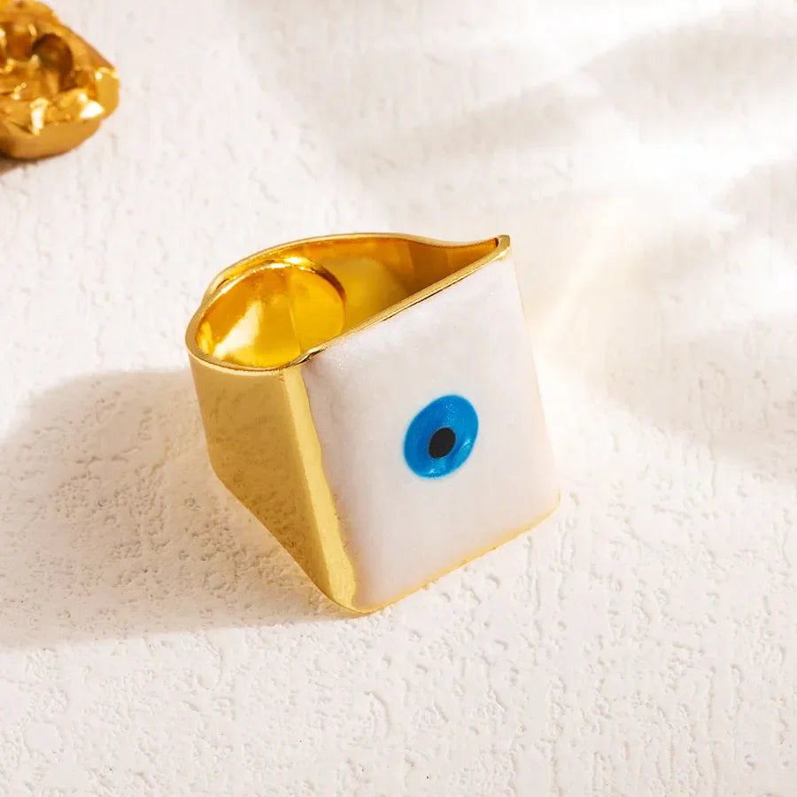 Adora London White Evil Eye Ring 18k Gold Plated
