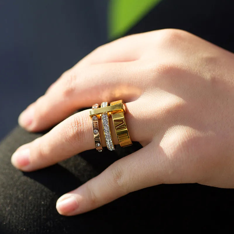 Adora London Triple Stack Roman letter three stack joined rings