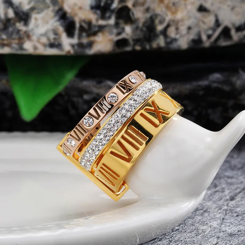 Adora London Triple Stack Roman letter three stack joined rings