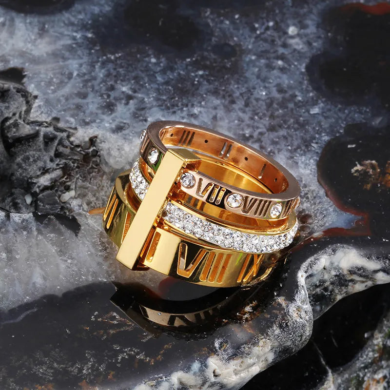 Adora London Triple Stack Roman letter three stack joined rings