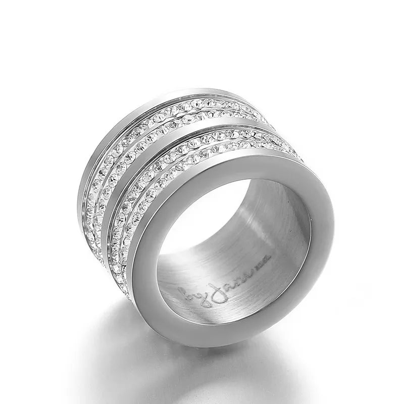 Adora London The Brooke Ring in Silver Large double stacked ring with gemstone detailing