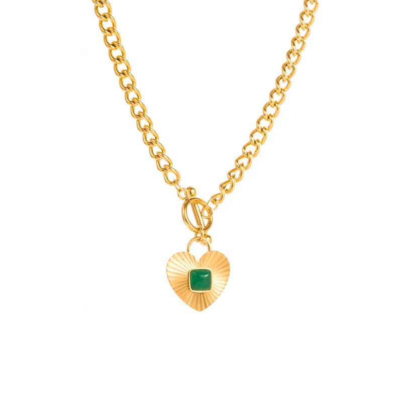 Adora London Emerald Heart Heart Shaped pendent with emerald centre chain necklace