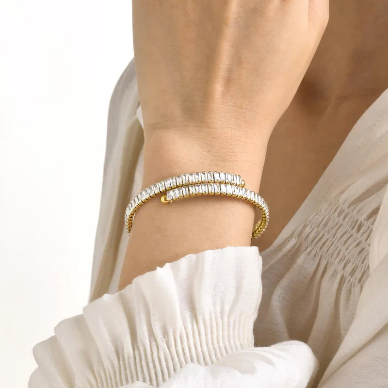 Adora London The Sienna Bangle 18K gold plated stainless steel zircon inlay bangle