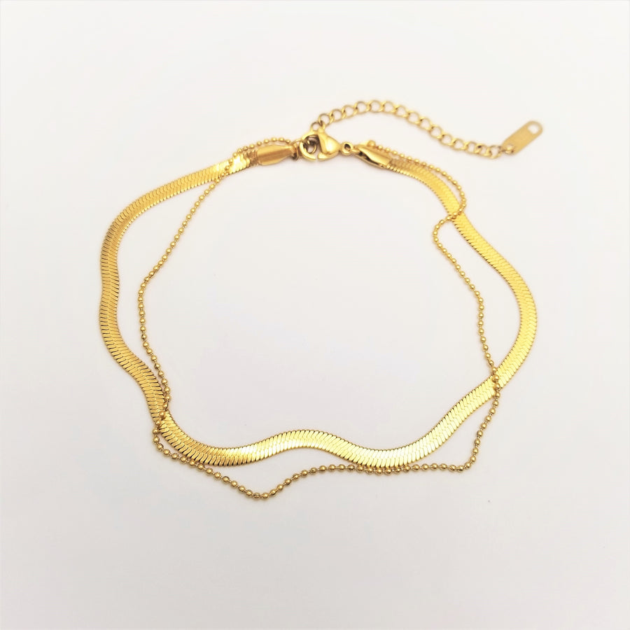 Adora London The Leah Bracelet/anklet Simple double chain 18K gold plated bracelet/anklet
