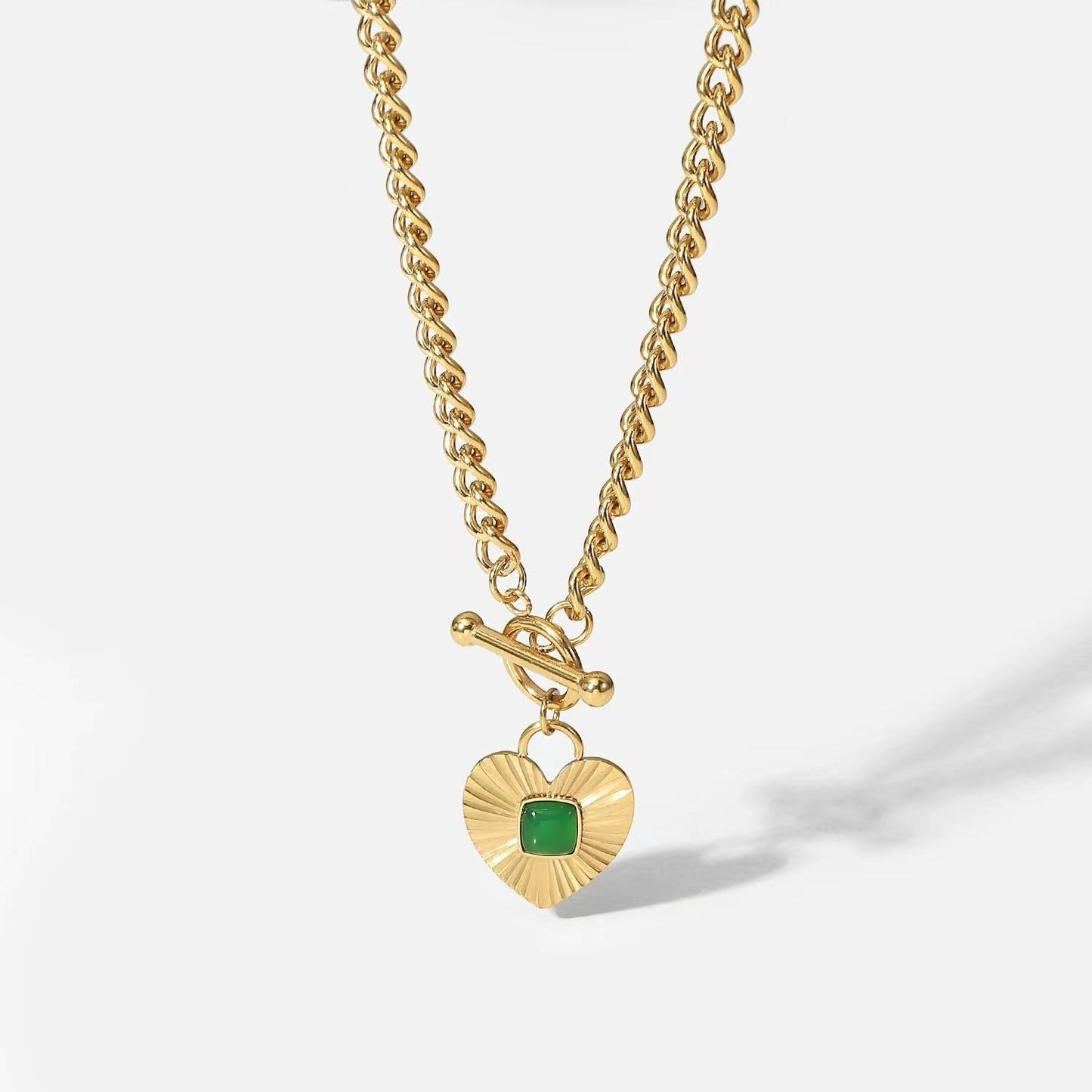 Adora London Emerald Heart Heart Shaped pendent with emerald centre chain necklace