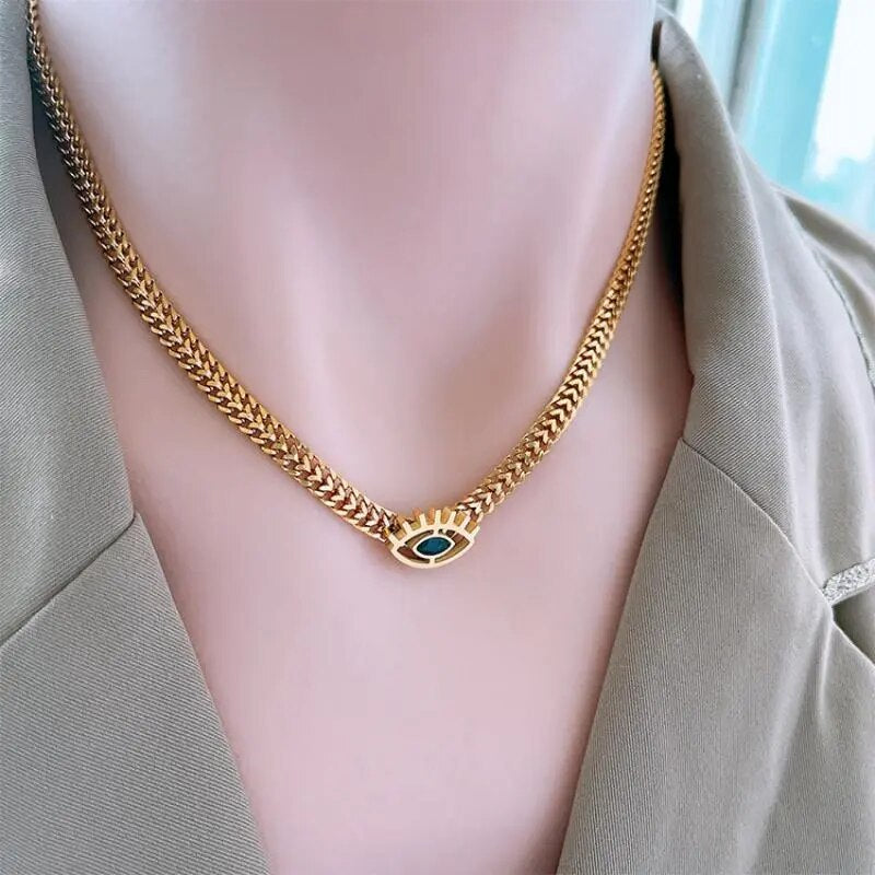 Adora London Blue Eyes Stainless steel eye inlay pendent necklace