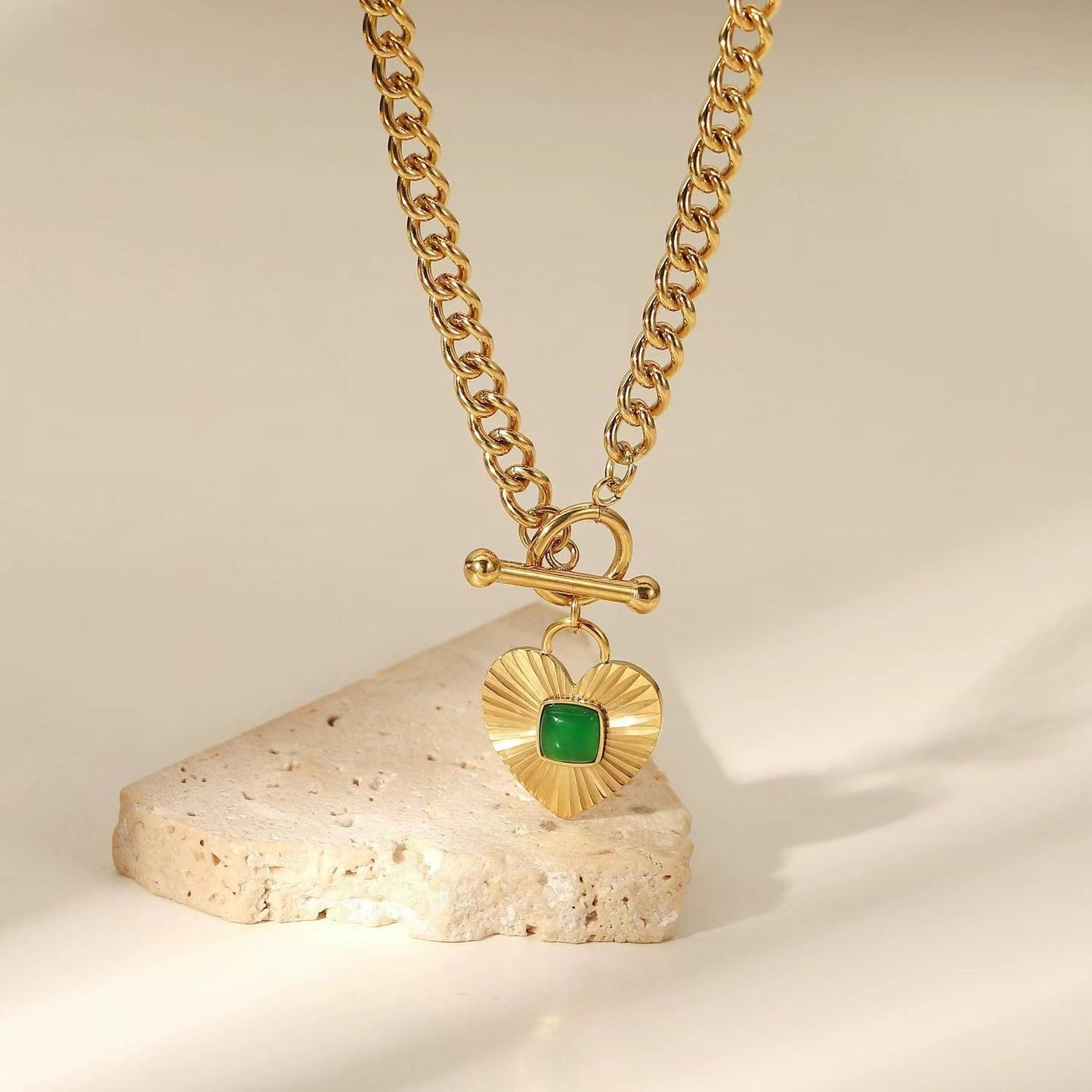 Adora London Emerald Heart Heart Shaped pendent with emerald centre chain necklace