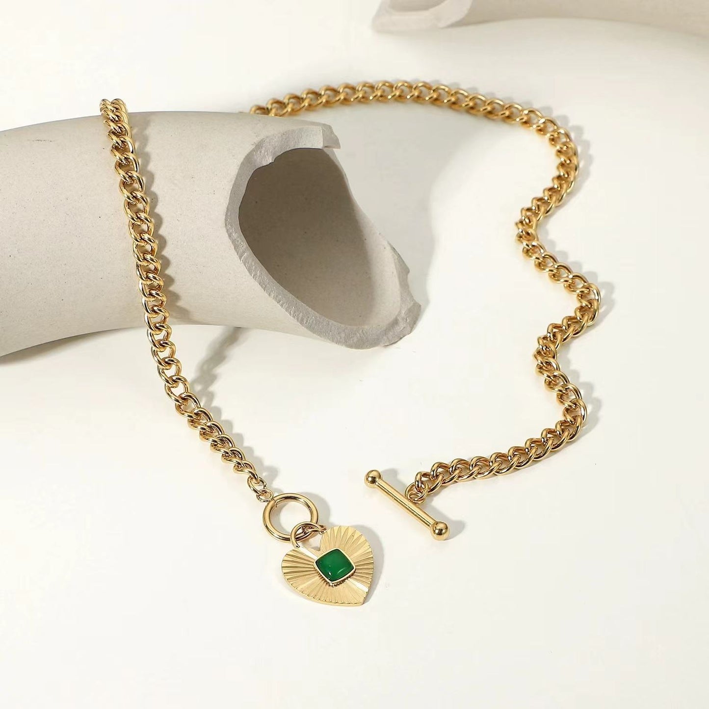 Adora London Emerald Heart Heart Shaped pendent with emerald centre chain necklace
