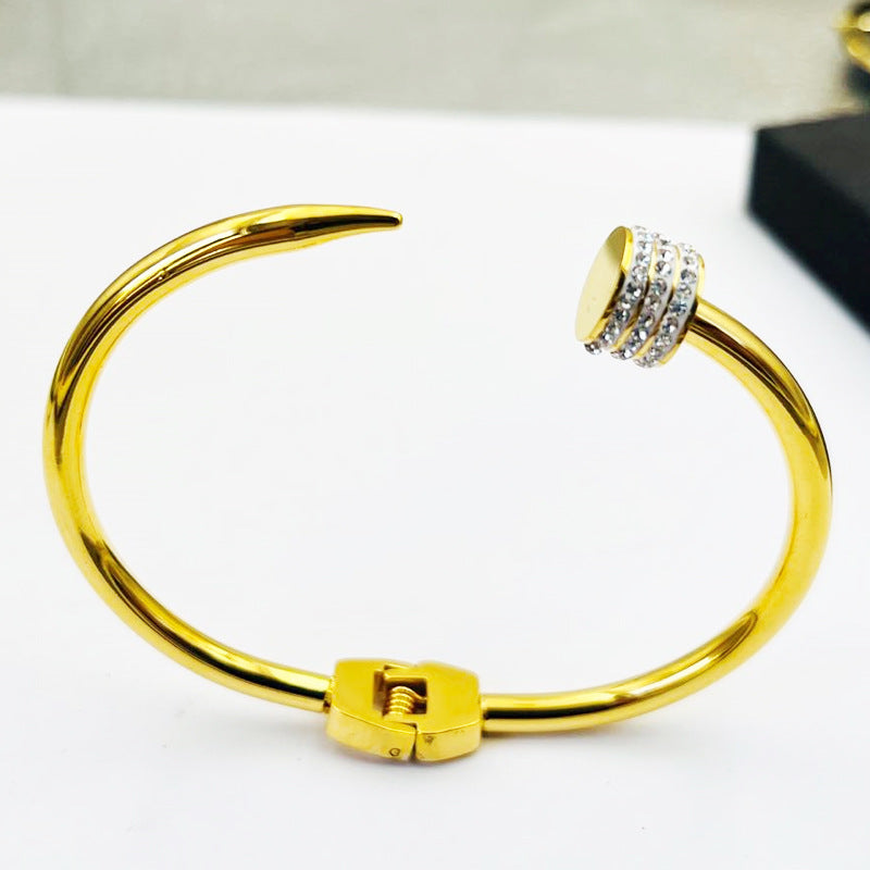 Adora London Nova Bangle Simple style steel plating inlay rhinestone bangle