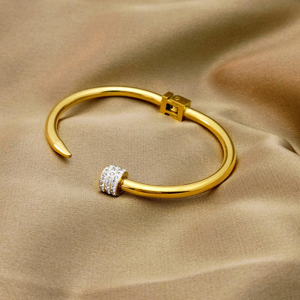 Adora London Nova Bangle Simple style steel plating inlay rhinestone bangle