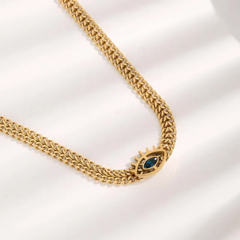 Adora London Blue Eyes Stainless steel eye inlay pendent necklace