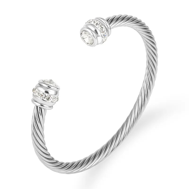 Adora London The Zoey Bangle Chunky Stainless steel rhinestone bangle
