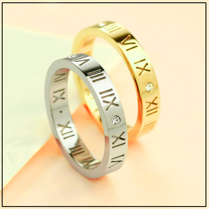Adora London Roman Ring Roman detailed letter band ring with gemstones