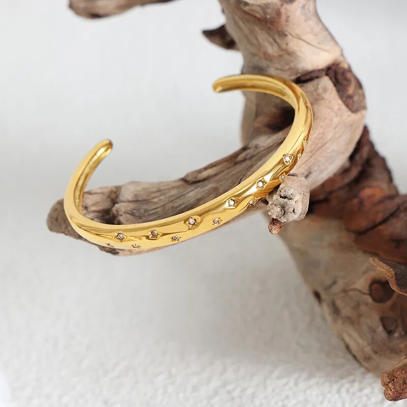 Adora London Estella Bangle 18K Gold plated star detailed zircon bangle