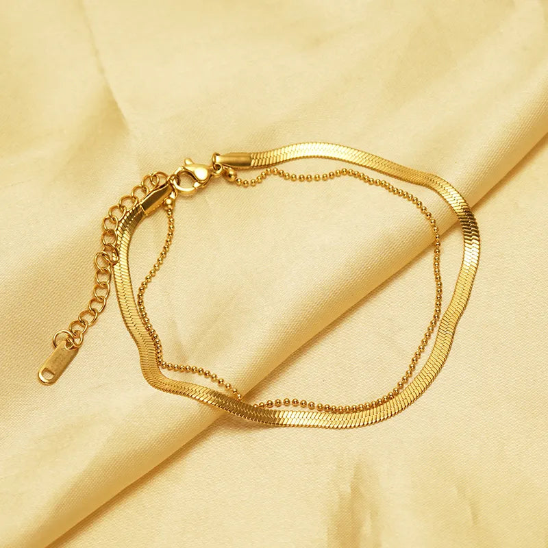 Adora London The Leah Bracelet/anklet Simple double chain 18K gold plated bracelet/anklet