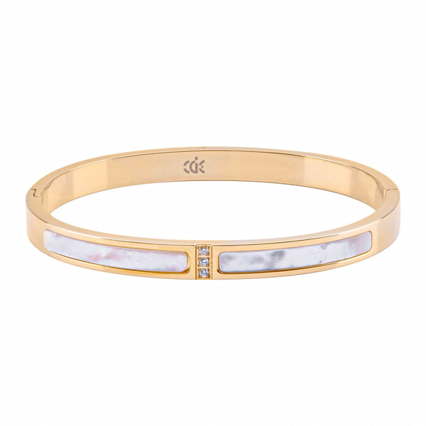 Adora London The Esme Bangle Stainless steel bangle with inlay rhinestones and white marble detailing