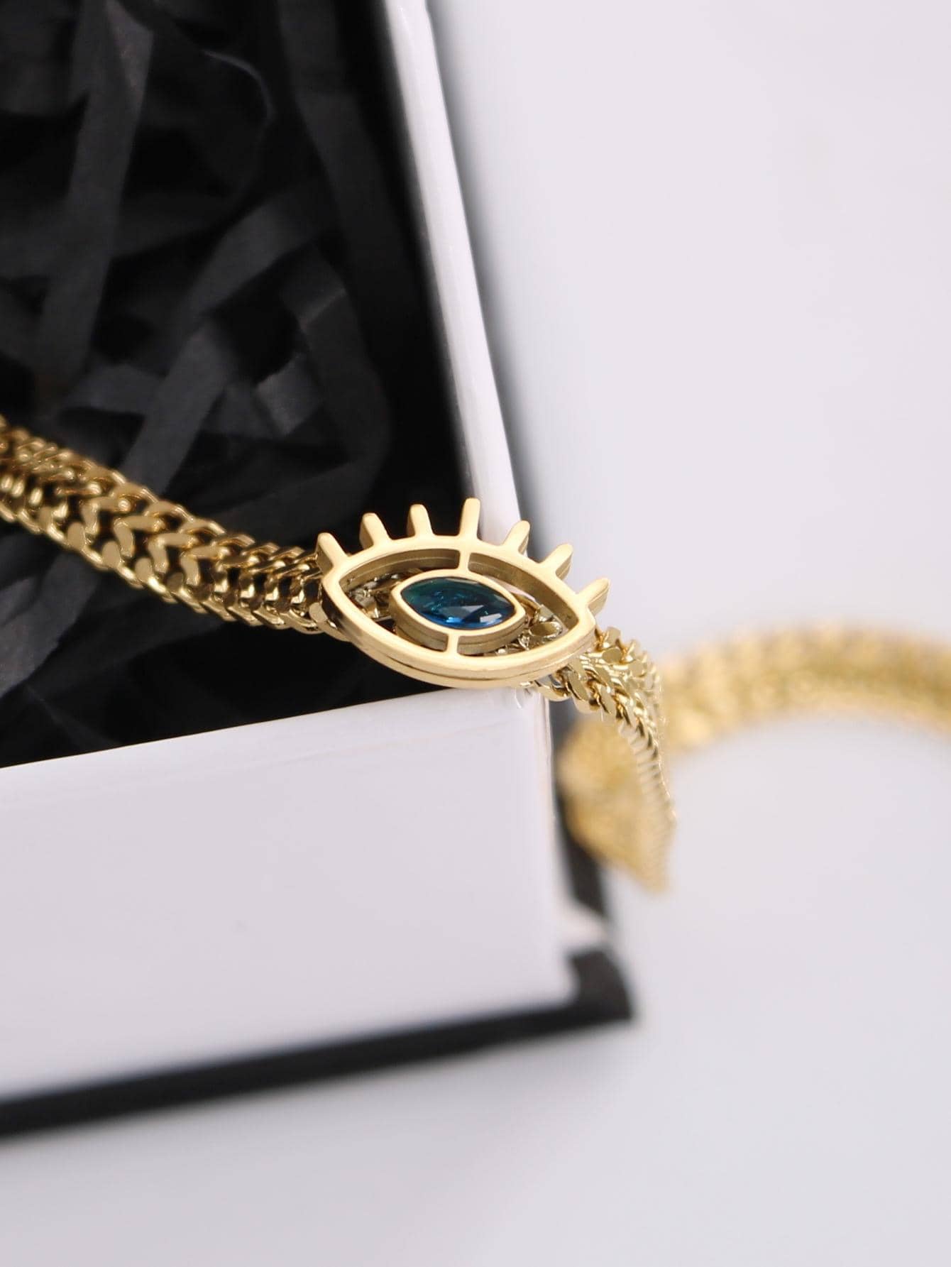 Adora London Blue Eyes Stainless steel eye inlay pendent necklace