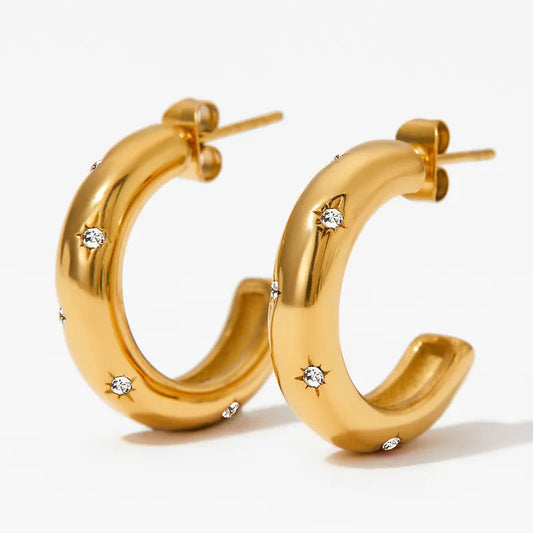 Adora London C-Shape Inlay gemstone earings in gold