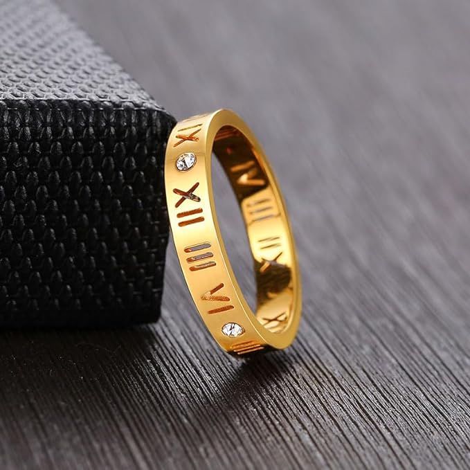 Adora London Roman Ring Roman detailed letter band ring with gemstones