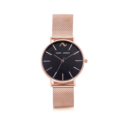 Adora London Watch Rose Gold with black face