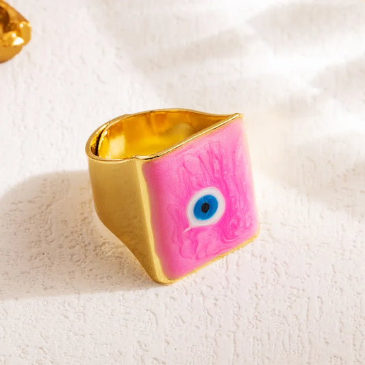 Adora London Pink Evil Eye Ring 18k Gold Plated