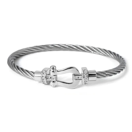 Adora London The Hattie Bangle Horseshoe Stainless Steel RHinestone detailing bangle with buckle in silver