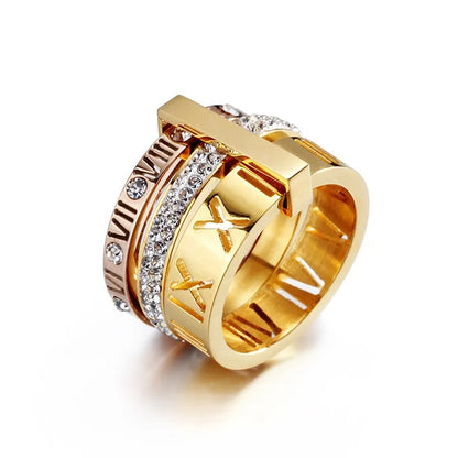 Adora London Triple Stack Roman letter three stack joined rings
