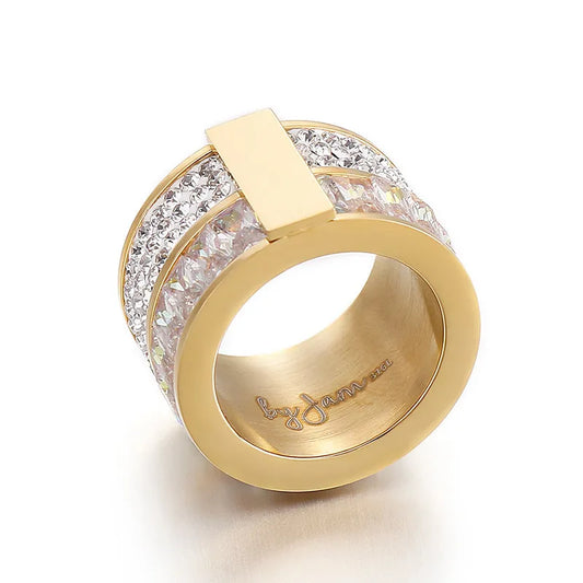 Adora London The Double Stack Ring Zircon double stack ring with rhinestone detailing and gold hardware