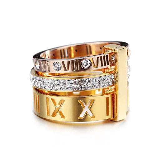Adora London Triple Stack Roman letter three stack joined rings
