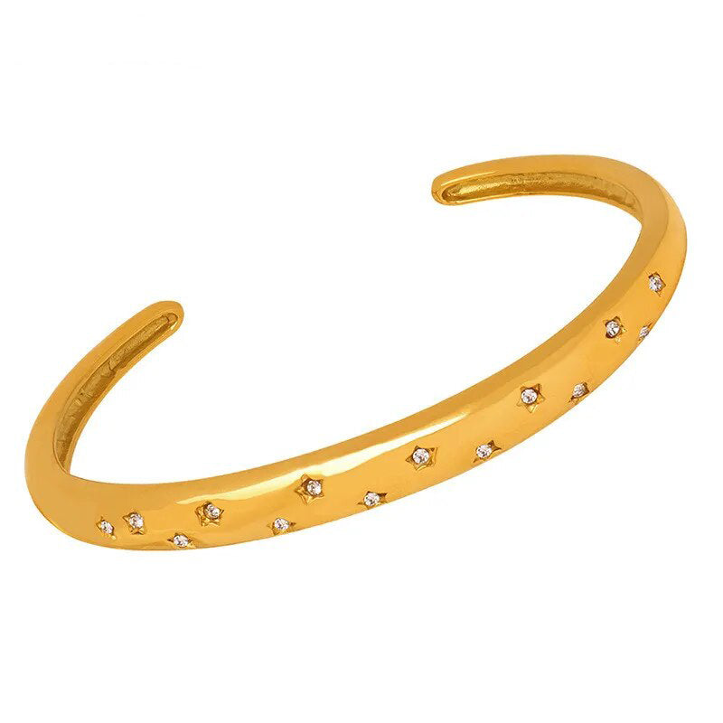 Adora London Estella Bangle 18K Gold plated star detailed zircon bangle